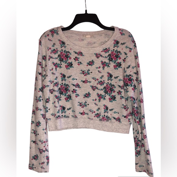 Gray Floral Cropped Sweatshirt - Picture 1 of 5